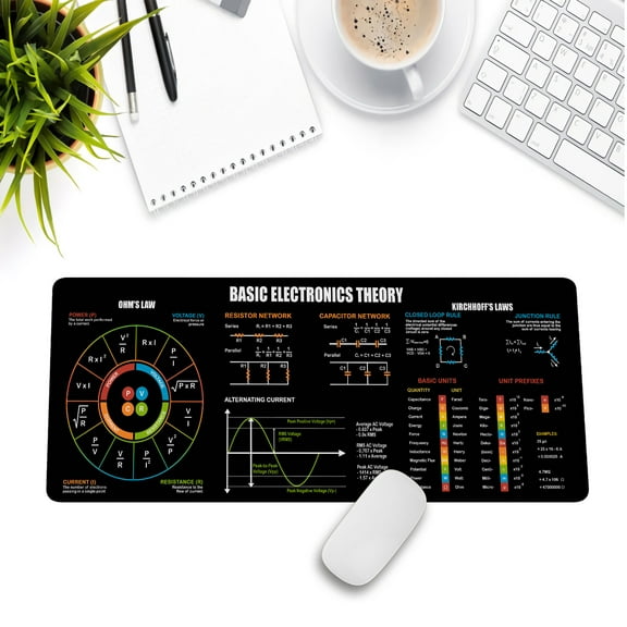 Basic Electronic Theory Mouse Pad – Large Desk Mat for Students, Engineers & Technicians, Non-Slip, Extended Keyboard & Mousemat for Circuit Design & Electrical Reference NNA