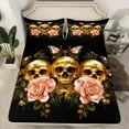 thumbnail image 2 of Manfei Black Gold Skeleton Teens Twin Sheet Sets, Vintage Countryside Floral Twin Fitted Sheet, Hippie Butterfly Flat Sheet, Breathable Home Decor, 3 Pieces, 2 of 7