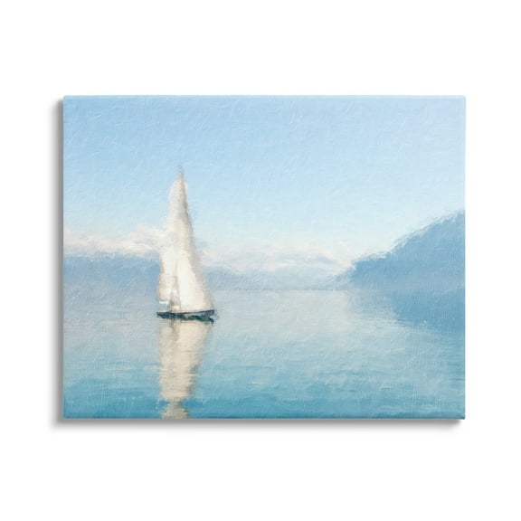 Stupell Blue Ocean Sailboat Sea Reflection Landscape Painting Gallery Wrapped Canvas Print Wall Art
