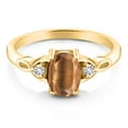 thumbnail image 2 of Gem Stone King 18K Yellow Gold Plated Silver Brown Tiger Eye and White Created Sapphire 3-Stone Rings for Women (1.33 Cttw, Gemstone, Oval 8X6MM, Available in Size 5, 6, 7, 8, 9), 2 of 4