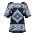 thumbnail image 4 of Puntoco Mujeres Casual Retro Occidental Manga Corta Cuello en V Geometría Estampado Étnico Blusa Camiseta tops Puntoco Puntoco-6655, 4 of 8