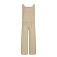 thumbnail image 3 of UPPADA 2 Piece Outfit for Women Two Piece Linen Set Outfits Sleeveless Crop Tops and Linen Pants Jumpsuit Matching Lounge Set Casual Summer Beach Vacation Trendy Clothes Khaki,XXL, 3 of 6