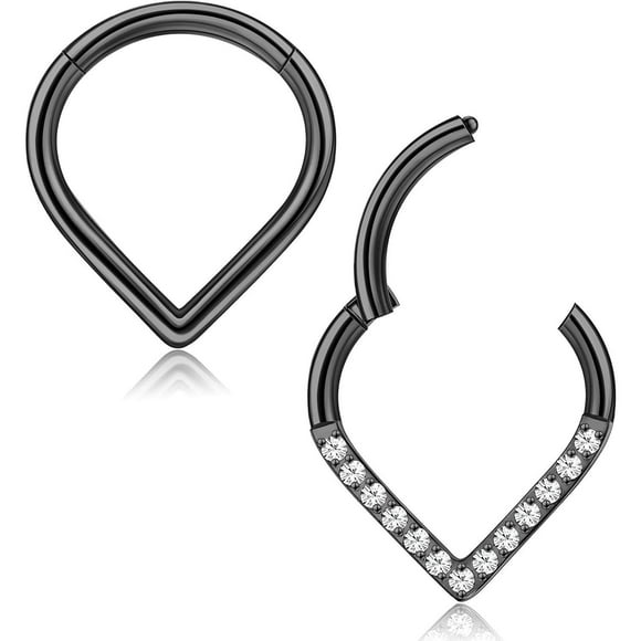 G23 Titanium Daith Piercing Jewelry Gold for Teardrop Seamless Hinged Clicker Septum Rings 16G Hypoallergenic Lip Rook Daith Conch Tragus Cartilage Helix Earrings for Ear 2 Pcs 10MM Daily