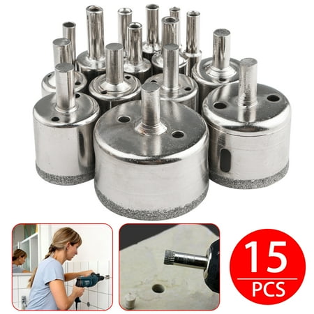 TSV 15Pcs 6mm-50mm Diamond Hole Saw Drill Bit Set Cutting Tool For Tile Marble