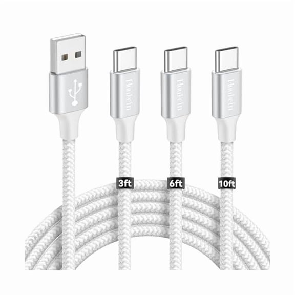 USB A to USB C Cable for iPhone 16 Charger Cord 3-Pack (3/6/10 ft), USBC Fast Charging Cable for iPhone 16e, 16 15 Pro Max Plus, for Samsung Galaxy S21 Note 10, White