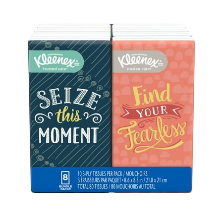 Kleenex Go Pack Facial Tissues, White, 10 Sheets/Box, 8 Ct