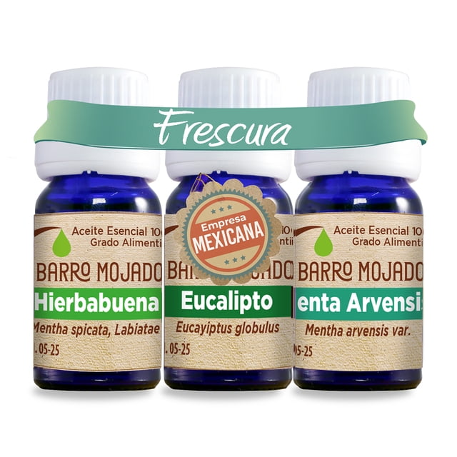 PAQ. ACEITES ESENCIALES FRESCURA, GRADO ALIMENTICIO (EUCALIPTO, HIERBABUENA, MENTA)