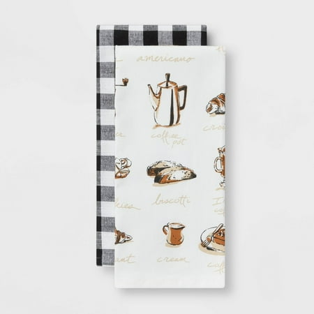 2pk Cotton Printed Kitchen Towels Brown - Threshold