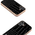 thumbnail image 3 of ABEEL For iPhone 16 Plus Case Electroplating Edge Crocodile Texture Genuine Cow Leather Back Phone C, 3 of 5