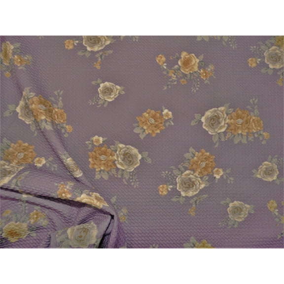 Bullet Printed Liverpool Textured Fabric Stretch Heather Purple Brown Floral R44