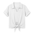 thumbnail image 5 of Dpjklzsn Women's Cotton Linen Tie Front Shirt, Short Sleeve Collared Summer Blouse, 5 of 7