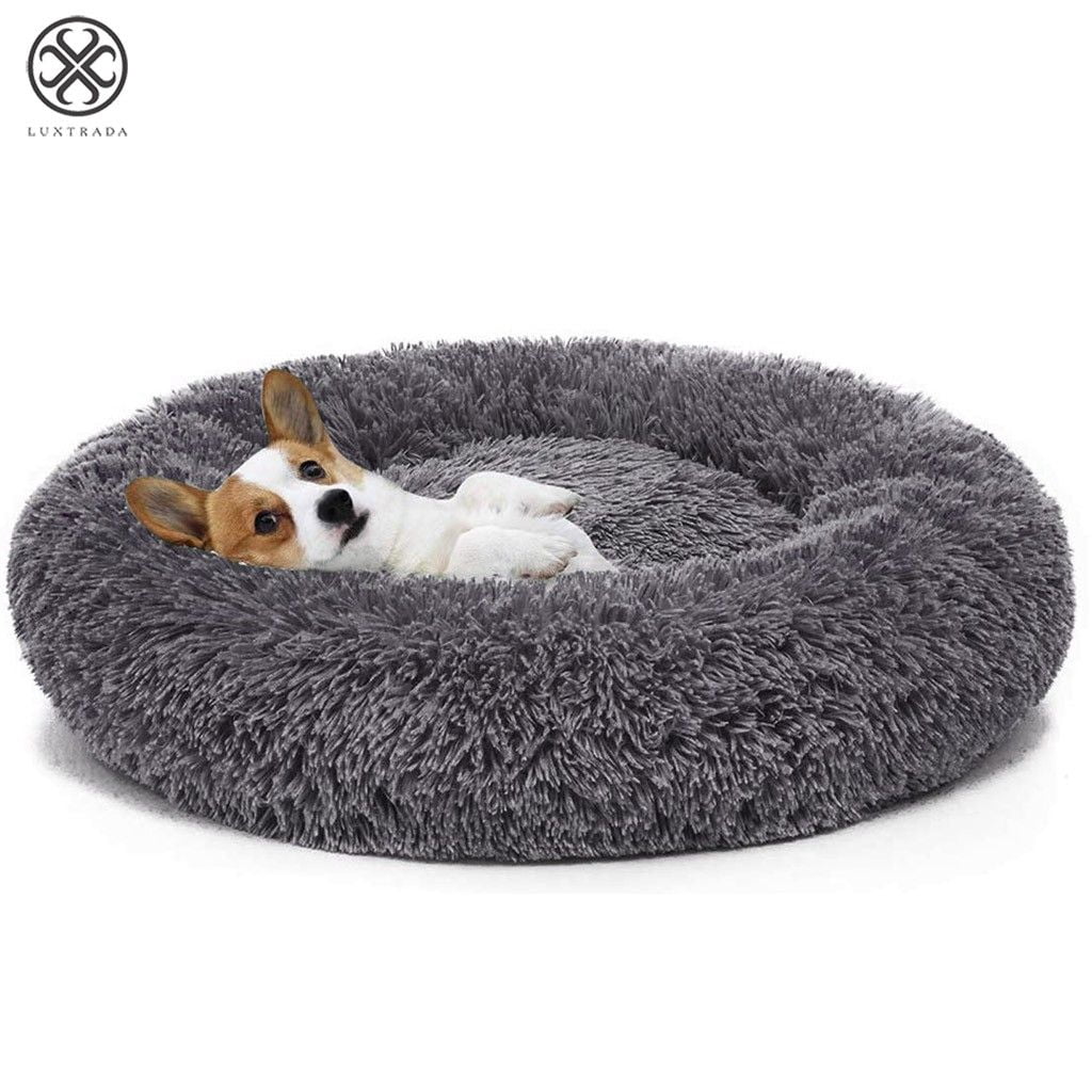 Luxtrada Original Cat and Dog Bed Luxury Shag Fur Donut Cuddler Round Donut Dog Beds Indoor Pillow Cuddler for Medium Small Dogs (S,Dark Grey)