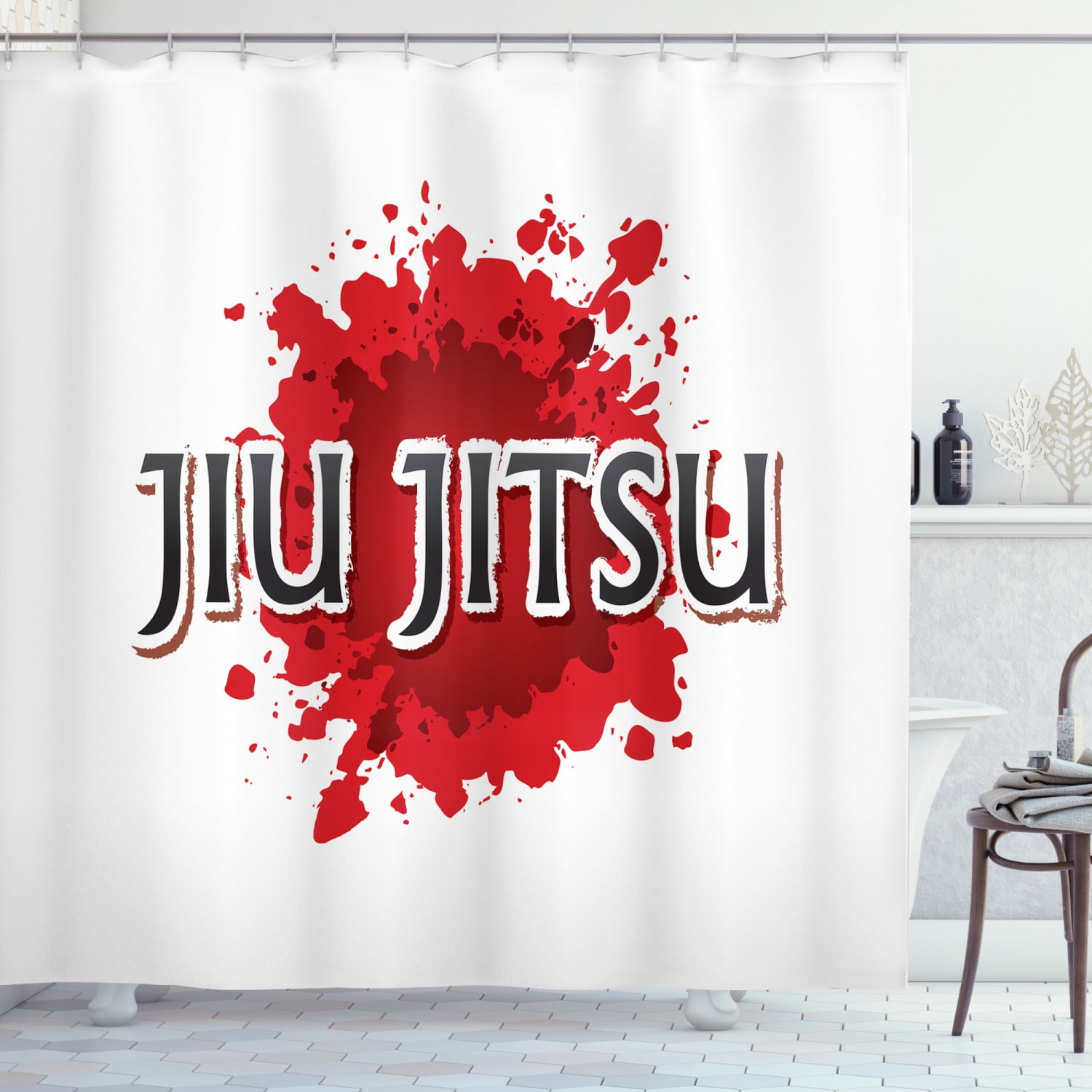 Jiu Jitsu Shower Curtain, Japanese Martial Arts Typography on Color