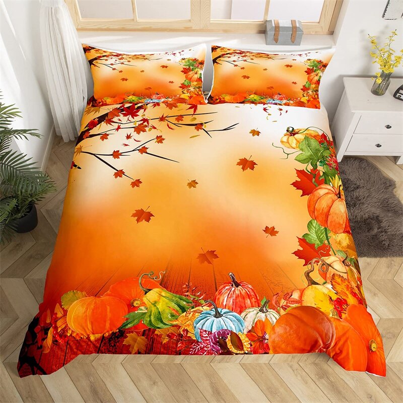 Fall Pumpkin Duvet Cover Set King Rustic Farmhouse Bedding Set Turkey