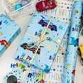thumbnail image 3 of HOMERAL Blue Wrapping Paper Boys, Race Car Wrapping paper roll with Colorful Happy Birthday Text Design for Kids Birthday Baby Shower Party - 17 In x 33 Ft, 3 of 6