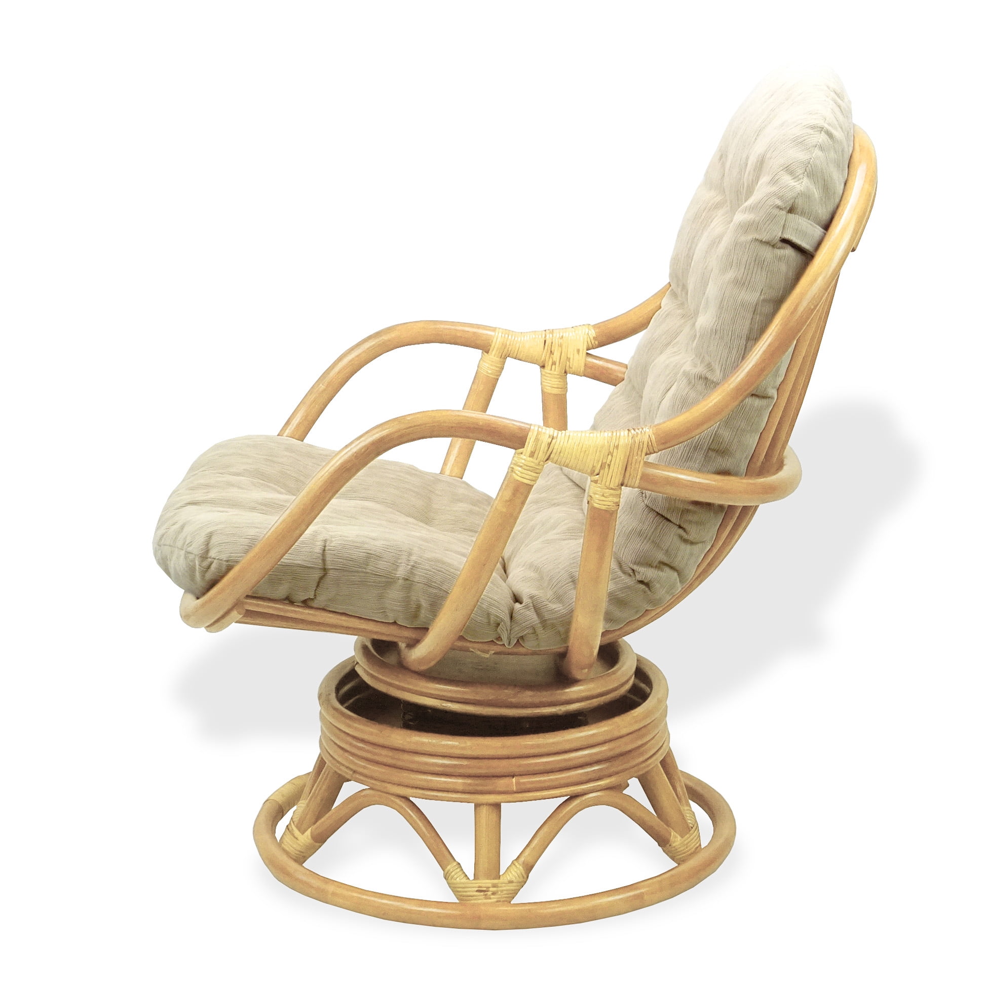 Bali Lounge Swivel Rocking Chair with Cream Cushion Natural Rattan Wicker Handmade, Natural Color