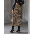 thumbnail image 2 of Women Leopard Print Slit Pencil Skirt Coffee Brown Casual Vacation, 2 of 30