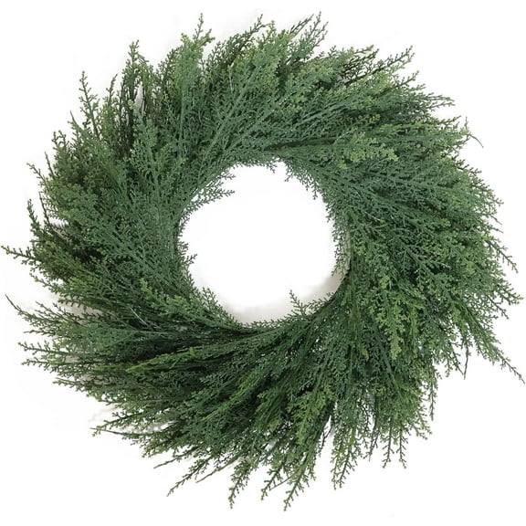 22 Inch Artificial Christmas Wreaths for Front Door, Real Touch Cedar Wreath Green Wreath for Indoor Outdoor Home Window Christmas Decoration