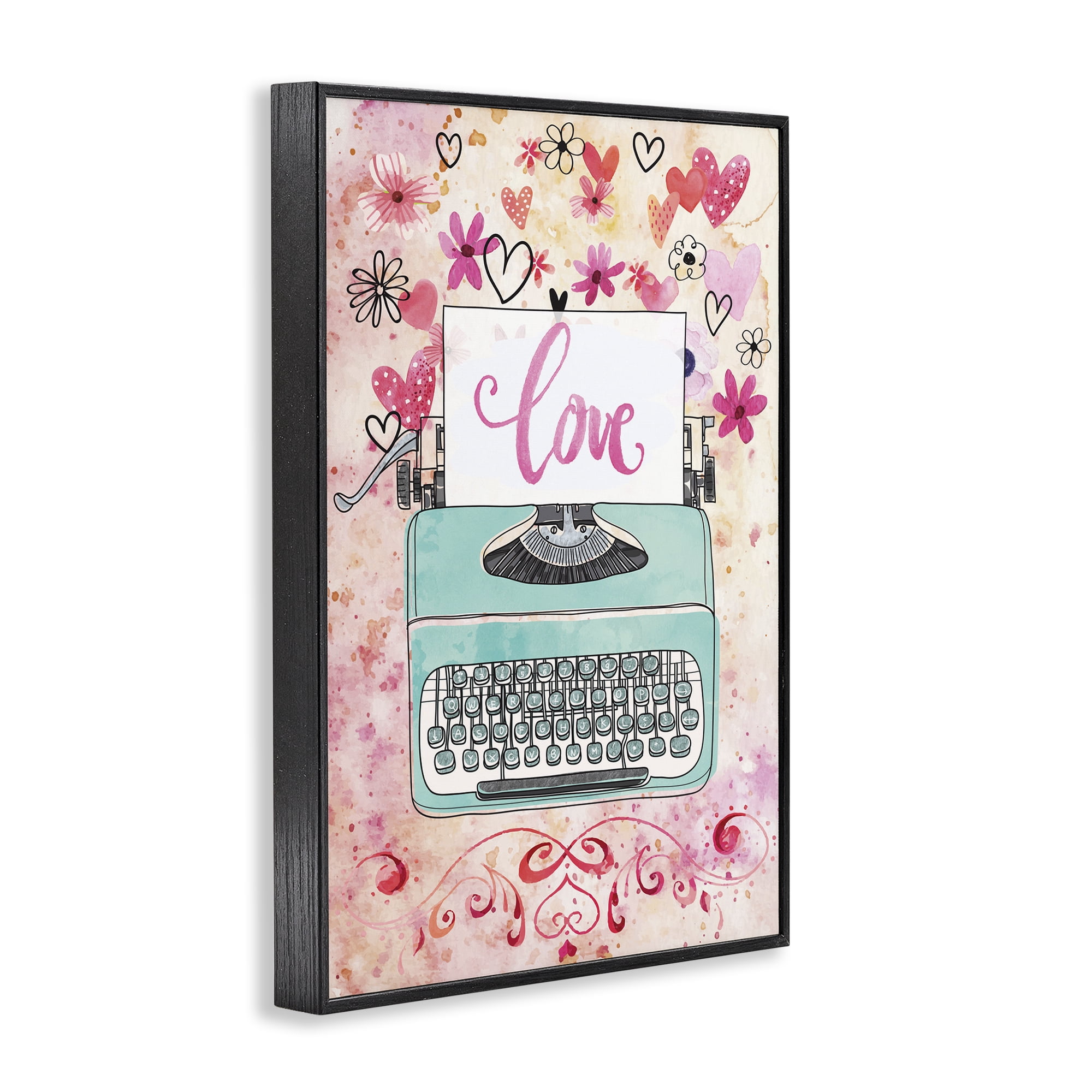 Stupell Industries Romantic Love Typewriter Typography Painting Black Framed Art Print Wall Art, 16 x 24
