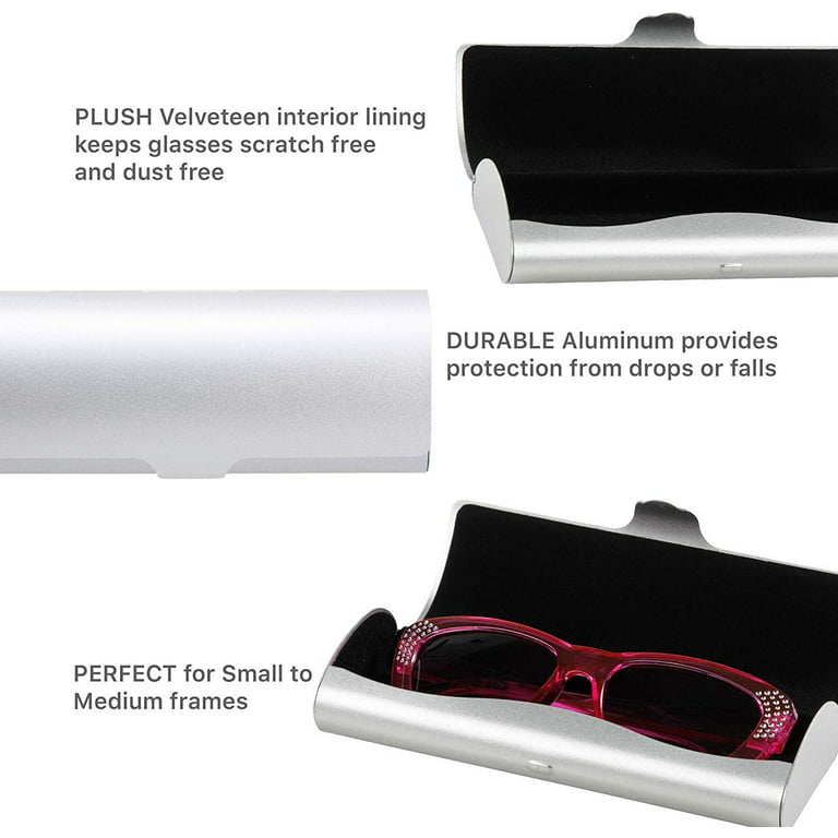 Aluminum Eyeglass Case Hard Shell For Small Frames In Silver 