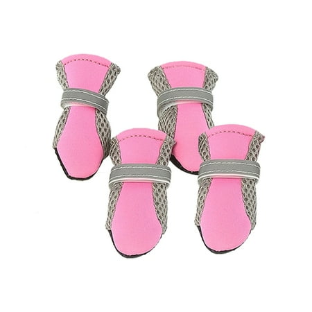 AQRS 4Pcs Dog Shoes Magic Sticker Closure Breathable Fabric Non-Slip Puppy Boots for Outdoor