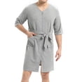 thumbnail image 2 of Xmarks Men's Waffle Zip Up Robe Short Sleeve Zipper Front House Coat Soft Dress Gown Nightgown Knee Length Lightweight Housecoats with Pockets, S-2XL, 2 of 8