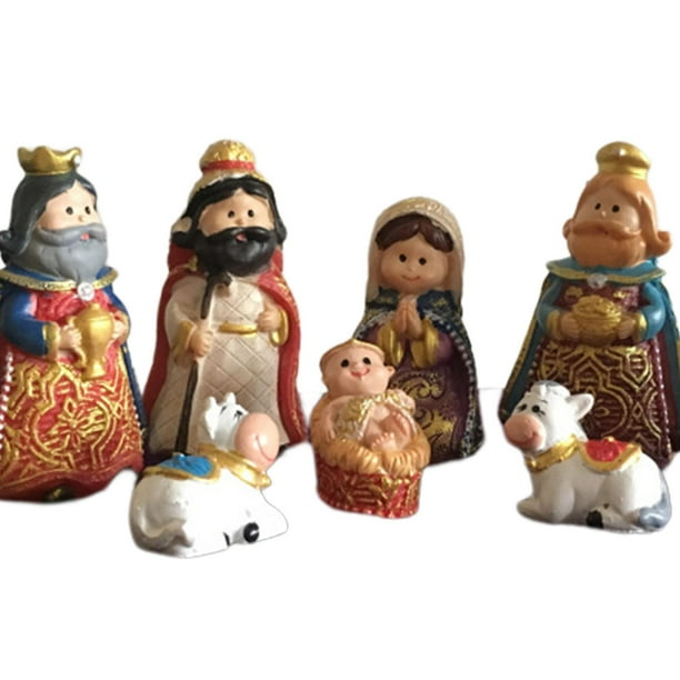 9 Pieces Christmas Nativity Set Resin for Home and Garden