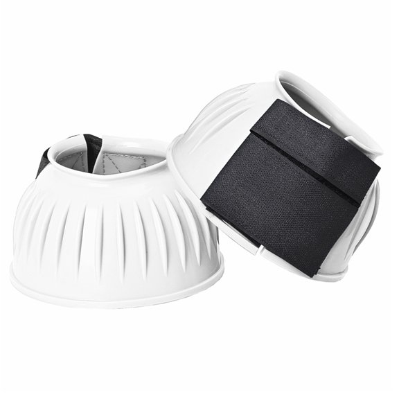 Hilason Western Horse PVC Ribbed Double Hook & Loop Leg Bell Boots White