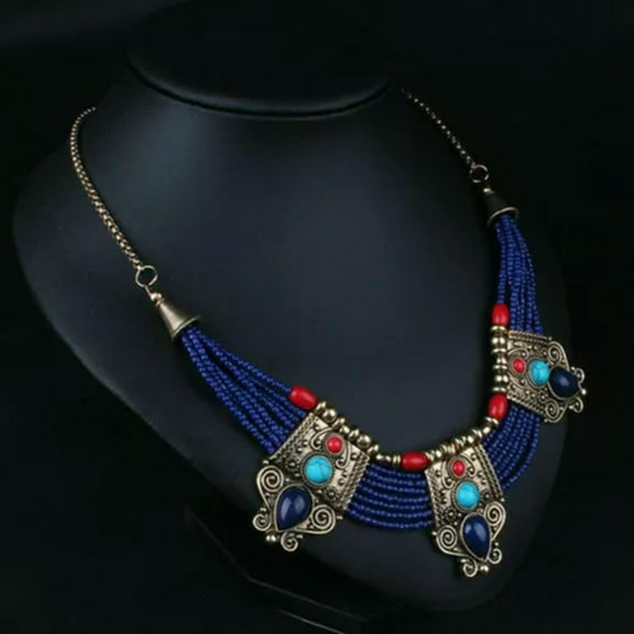 K-KED Retro Turquoise Coral Beads Lapis Lazuli Stone Tibetan Silver Necklace