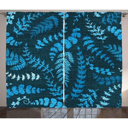 Indigo Curtains 2 Panels Set Dark Green Backdrop Floral Swirl