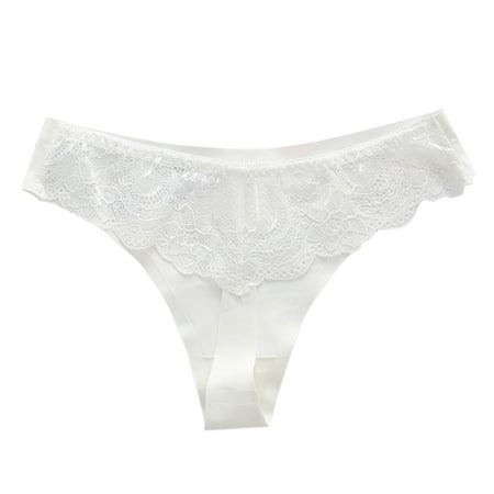 

KDDYLITQ Women s Thongs Panty T Back Seamless Sexy Floral Lace White Free Size