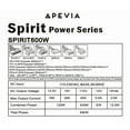 thumbnail image 2 of Apevia SPIRIT600W Spirit 600W ATX Power Supply with Auto-Thermally Controlled 120mm Fan, 115/230V Switch, All Protections, 2 of 7