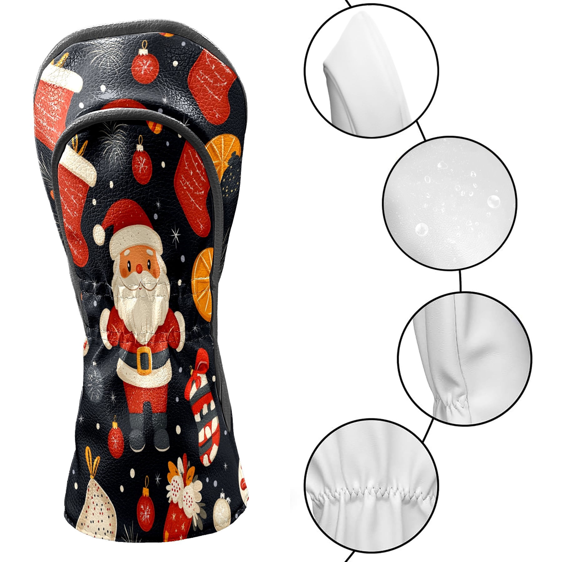 Golf Club Covers PU Leather Waterproof Head Covers for Fairway Woods Hybrids Christmas Pattern Unisex Fits Most Brands