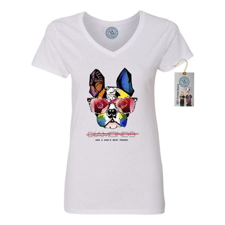 Girls Best Friend Boston Terrier Colorful Womens V Neck Shirt (Best End Of Neck)