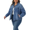 thumbnail image 4 of Agnes Orinda Women's Plus Size Denim Jacket Lapel Long Sleeve Button Washed Casual Jean Jackets with Pocket 2X Blue, 4 of 6