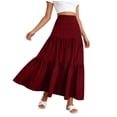 thumbnail image 3 of Dianli A Line Midi Skirt Elastic Waist Ruffled Ankle Length Wave Wrinkle Pleated Design Loose Fit Breathable Pull On Casual Everyday Travel Work To Weekend Maxi Skirt, 3 of 8