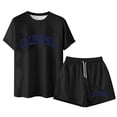 thumbnail image 6 of KKBOTIVE Mens Summer Outfit Set Letter Print Crew Neck Shorts Sleeve Sports Sets 2 Piece Outfits for Adults Summer Suits, Black Size: L, 6 of 6