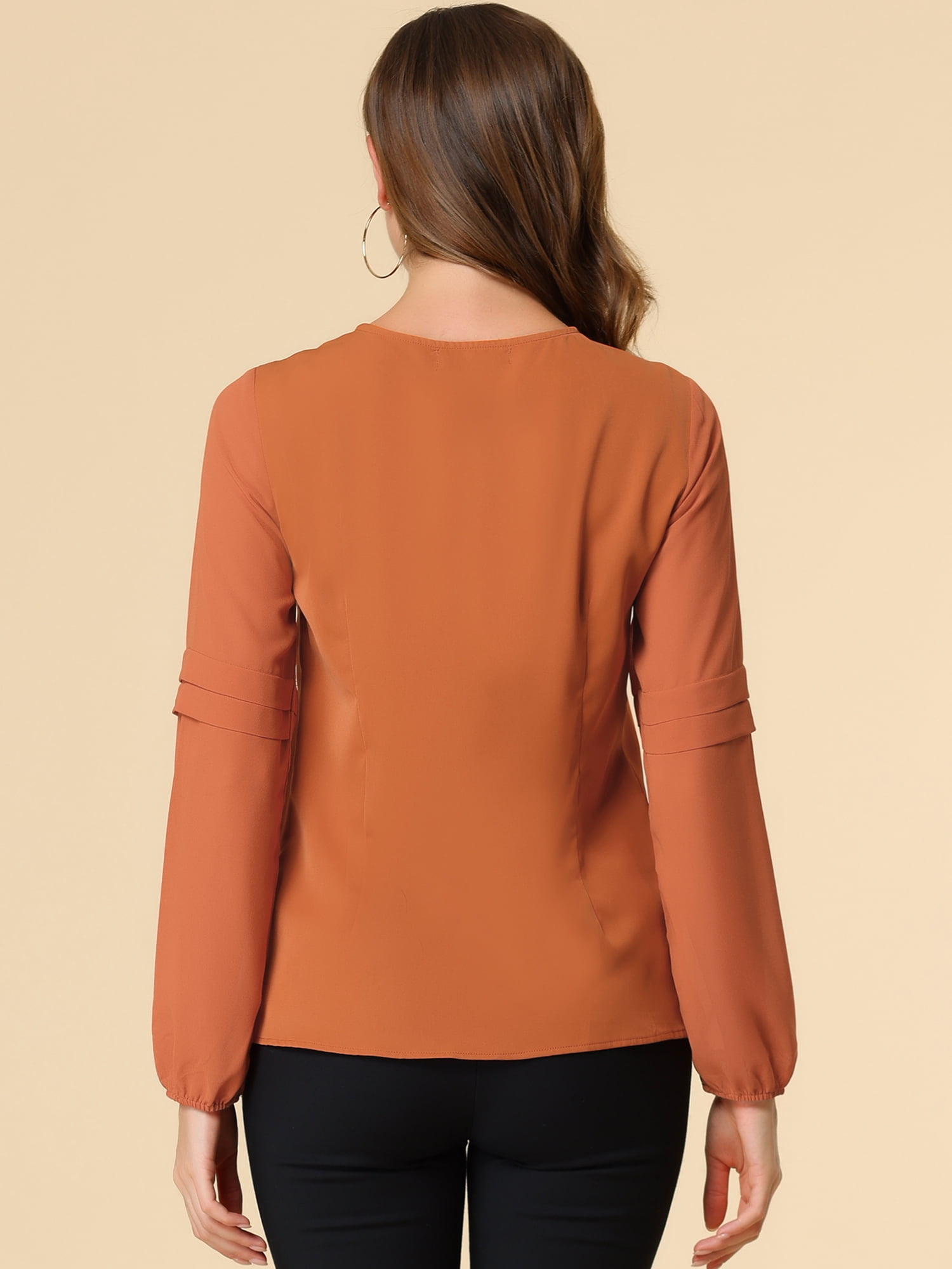 DARING DIVA Chiffon Semi Sheer Long Sleeves Keyhole Neck Blouse XL Orange