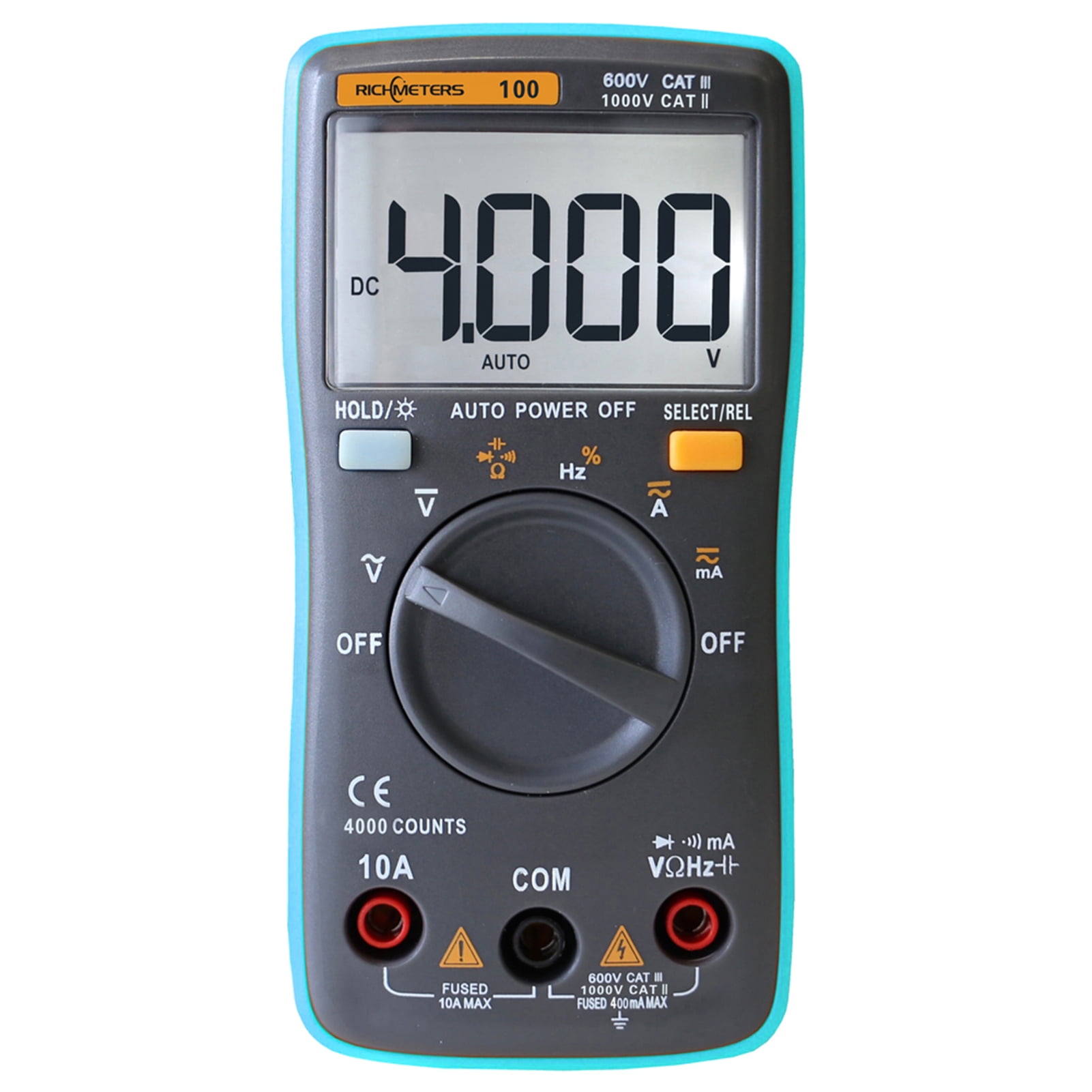 RICHMETERS RM100 True RMS Multifunctional LCD Digital Multimeter DMM DC AC Voltage Current Resistance Diode Continuity Capacitance Frequency Duty Tester Measurement Automatic Polarity Identi