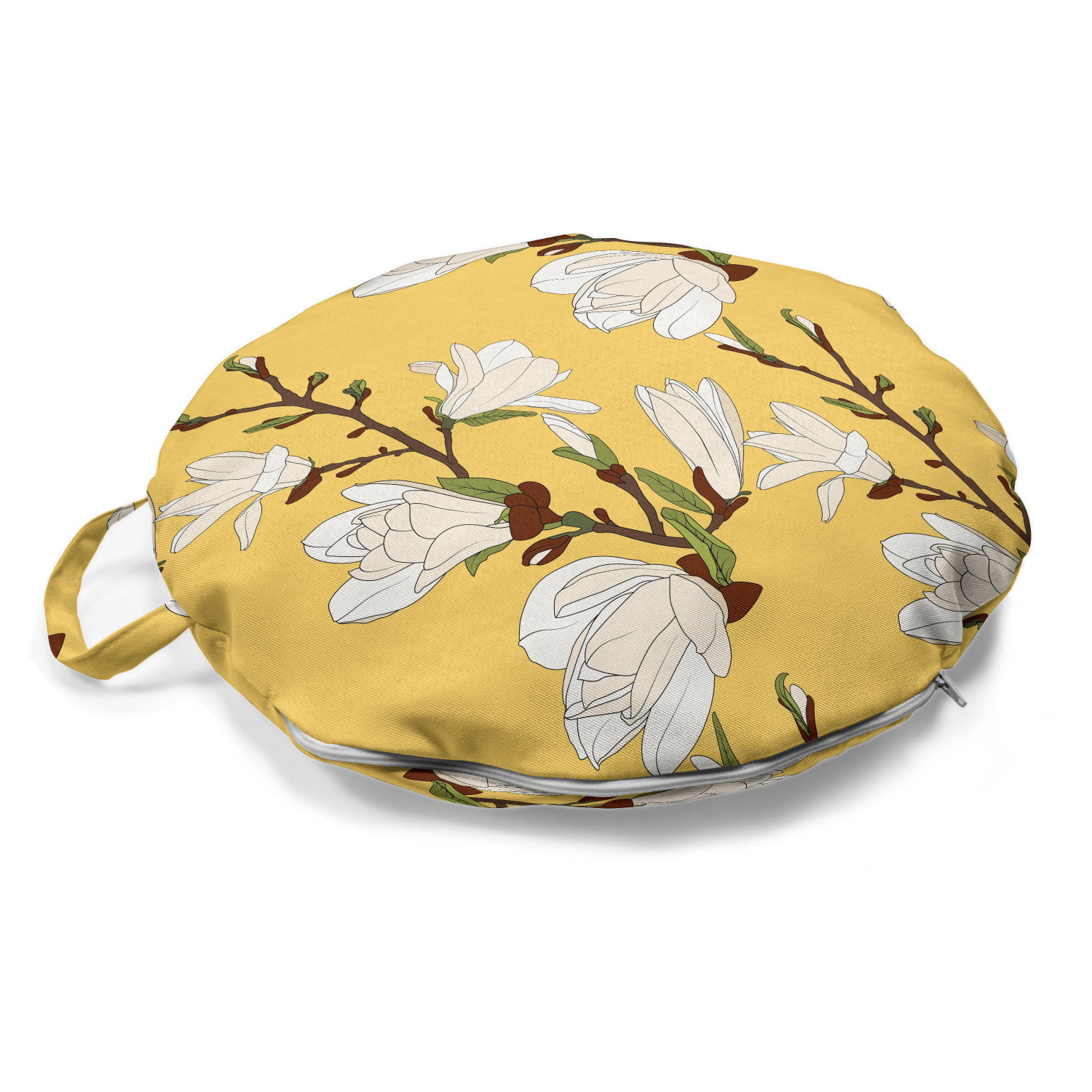 Decorative Pillow for Living Room & Dorms Ambesonne Floral Round Floor Cushion with Handle Ceil Blue and White Colored Meadow Flowers Leaves in Spring Garden 18 Round Fern Green and Multicolor