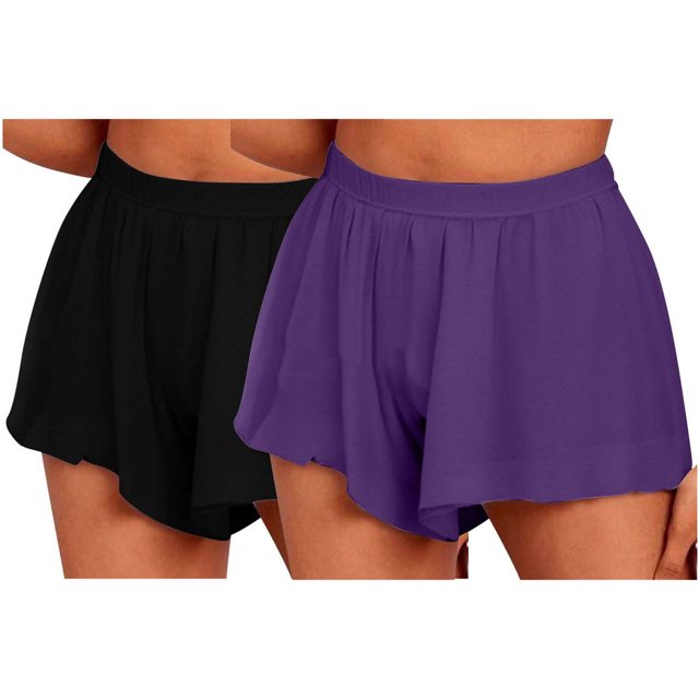 AherBiu 2pc Flowy Shorts for Women Summer High Waisted Running Shorts Casual Workout Athletic Short