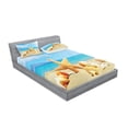 thumbnail image 2 of Seashells Fitted Sheet & Pillow Sham Set, Summer Beach Theme and Sand with Rays in the Sky Clouds Seaside Marine, Decorative Printed 6 Piece Bedding Decor Set, Full, Aqua Ivory Mustard, by Ambesonne, 2 of 3