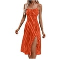 thumbnail image 2 of Cagogo Ladies Beach Party Dress Summer Under $5 Casual Spaghetti Strap Sleeveless Milkmaid Slip Sexy Flowy Slit Polka Dot Midi Dresses Trendy Outfits Evening Dress, 2 of 6