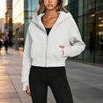 thumbnail image 2 of Womens Hoodies Solid Long Sleeve Sweatshirt Casual Zip Up Cropped Pullover Tops Fleece Lined Winter, 2 of 6