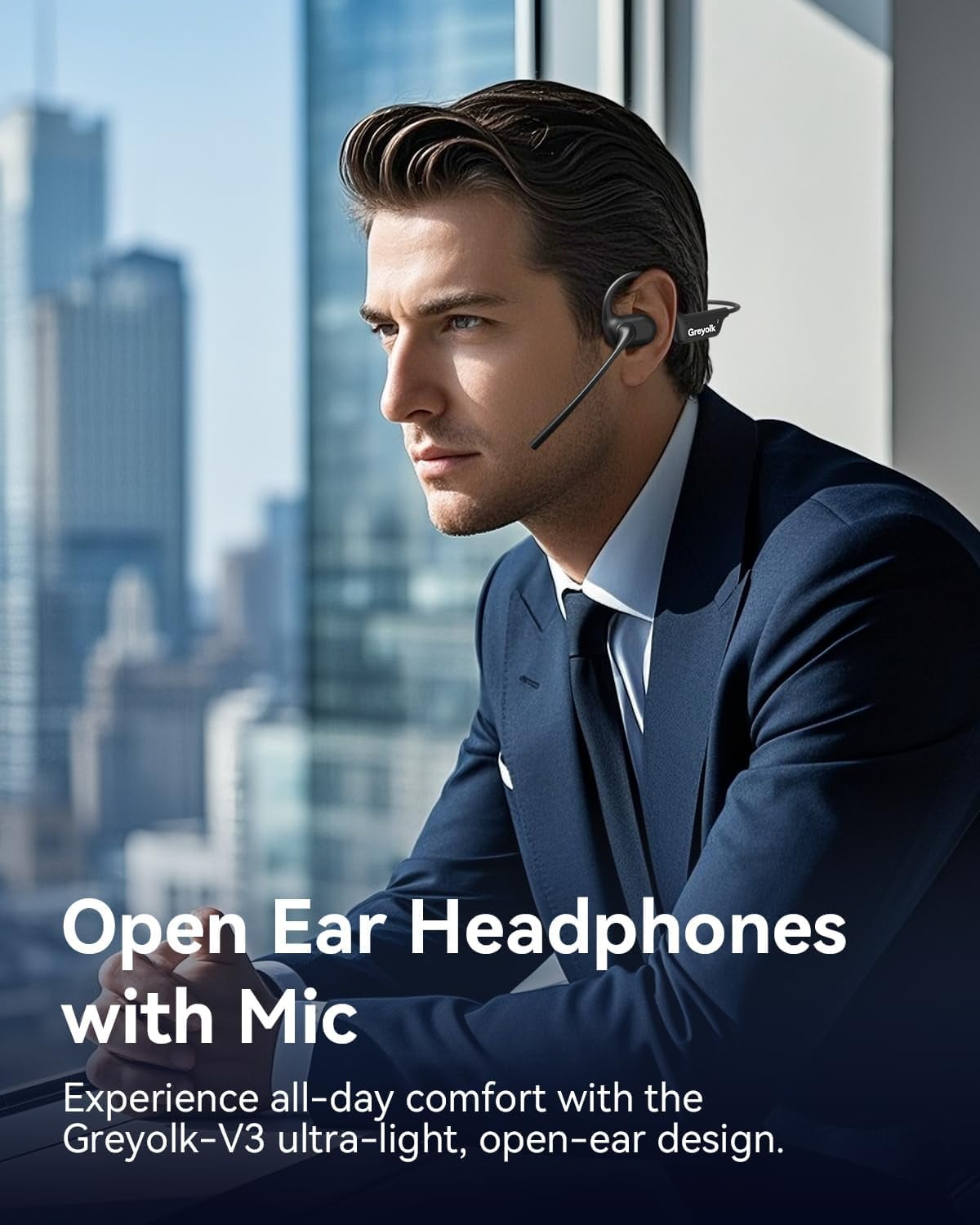 Open Ear Headphones with Mic, Bluetooth Headset with AI Noise Cancellation Microphone Air Conduction Headphones Bluetooth 5.4 Wireless Headset with Mic for Work Call Meeting Driving Sports（Black）