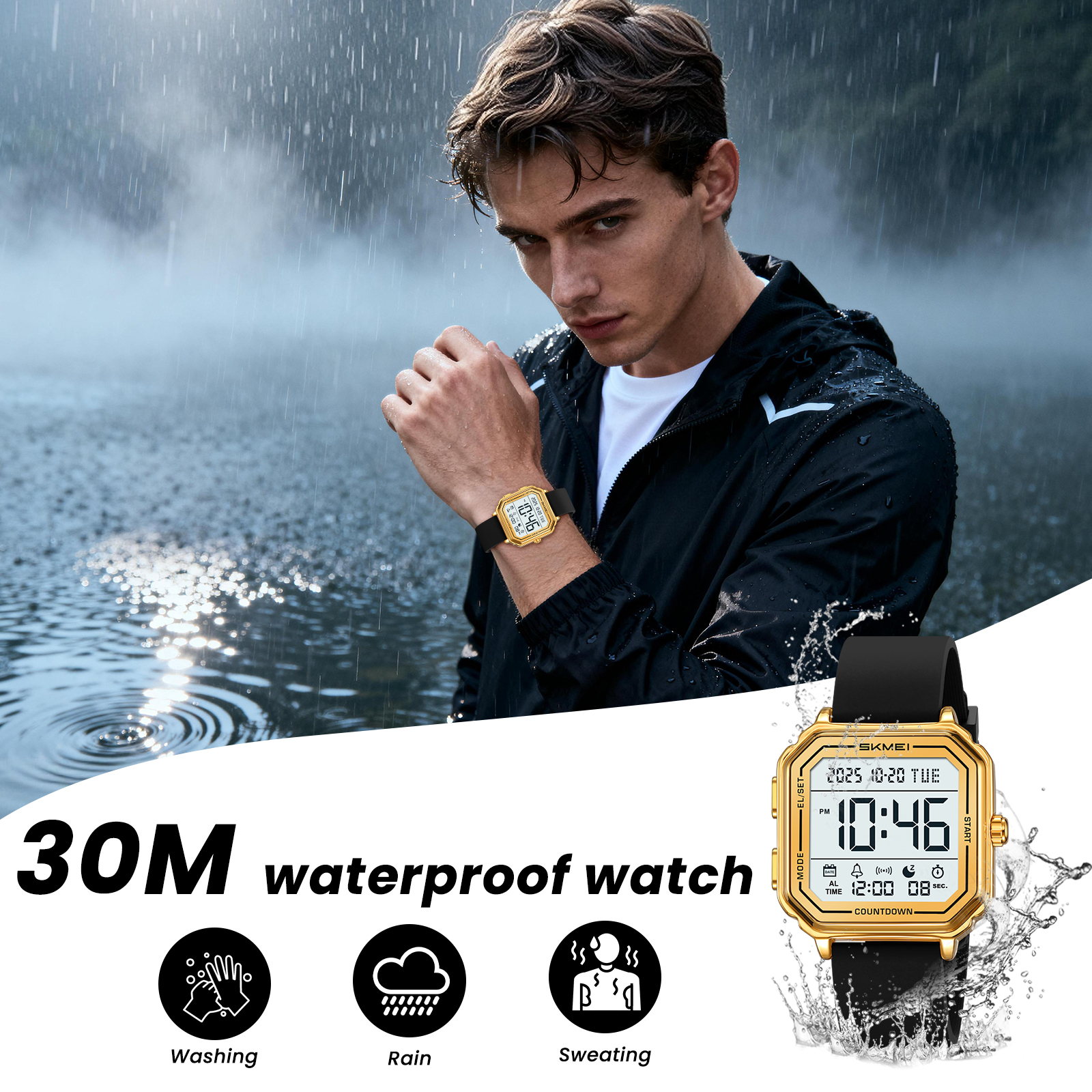SKMEI Mens Digital Watch Sports Waterproof Outdoor Large Face Military Watches for Men with Stopwatch LED Back Ligh Alarm