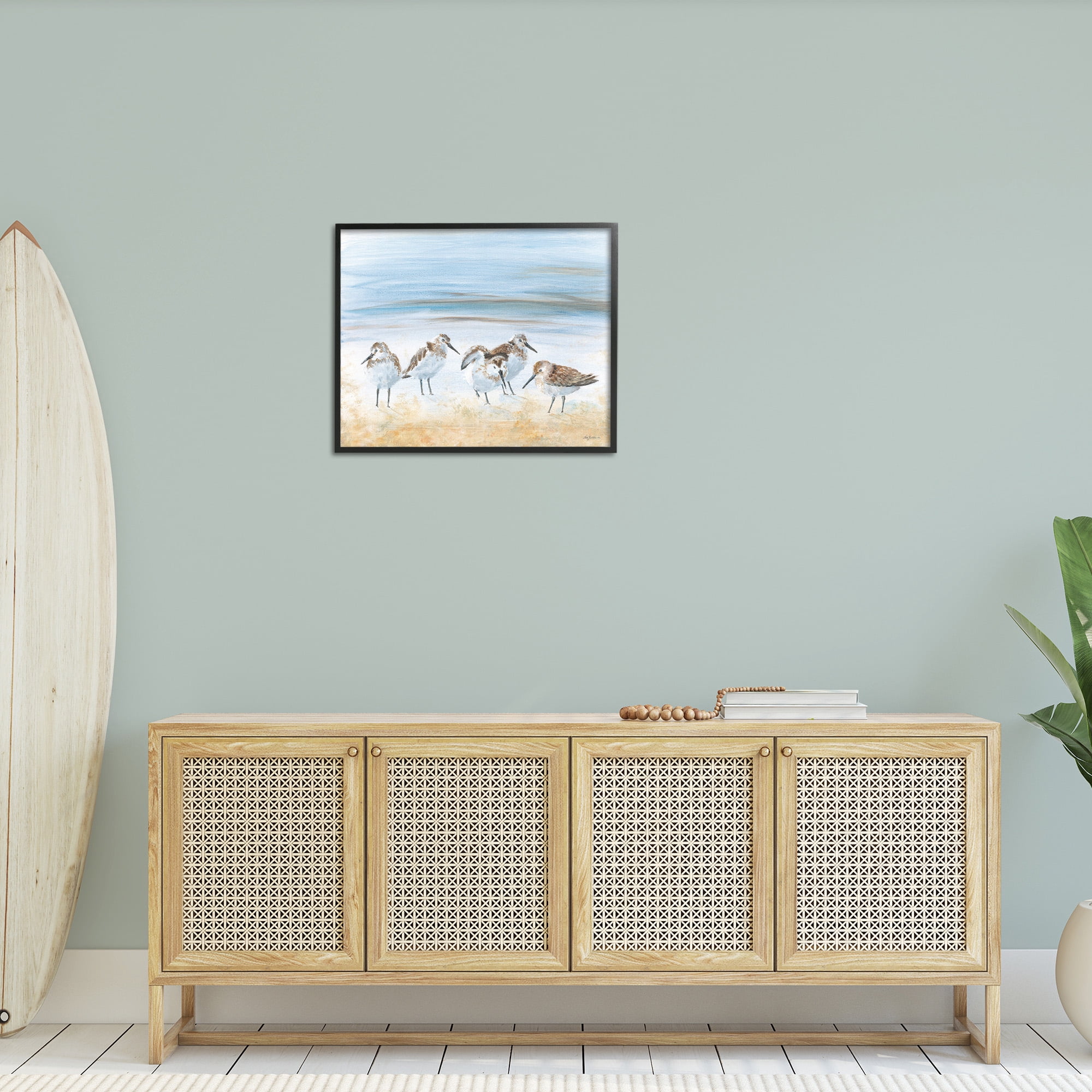 Stupell Industries Summer Sandpipers on Shore Animals & Insects Painting Black Framed Art Print Wall Art, 30 x 24
