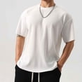 thumbnail image 5 of Men's short-sleeved striped shirt casual round neck slim fit T-shirt solid color muscle T-shirt, 5 of 5