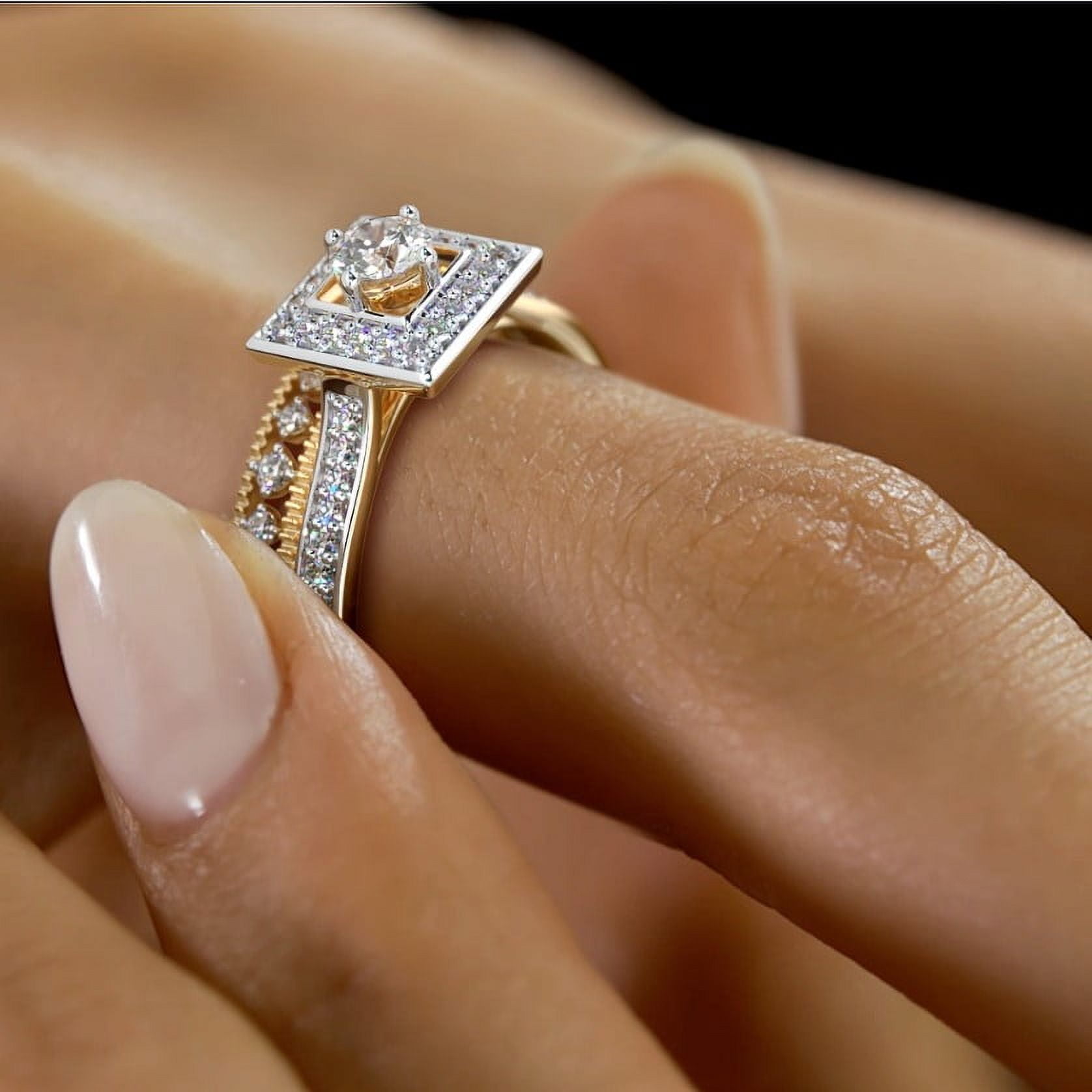 justforyoujewels 2 Ct Natural Moissanite Round Halo Engagement Bridal Ring Set For Women 14k Gold Plated Sterling Silver