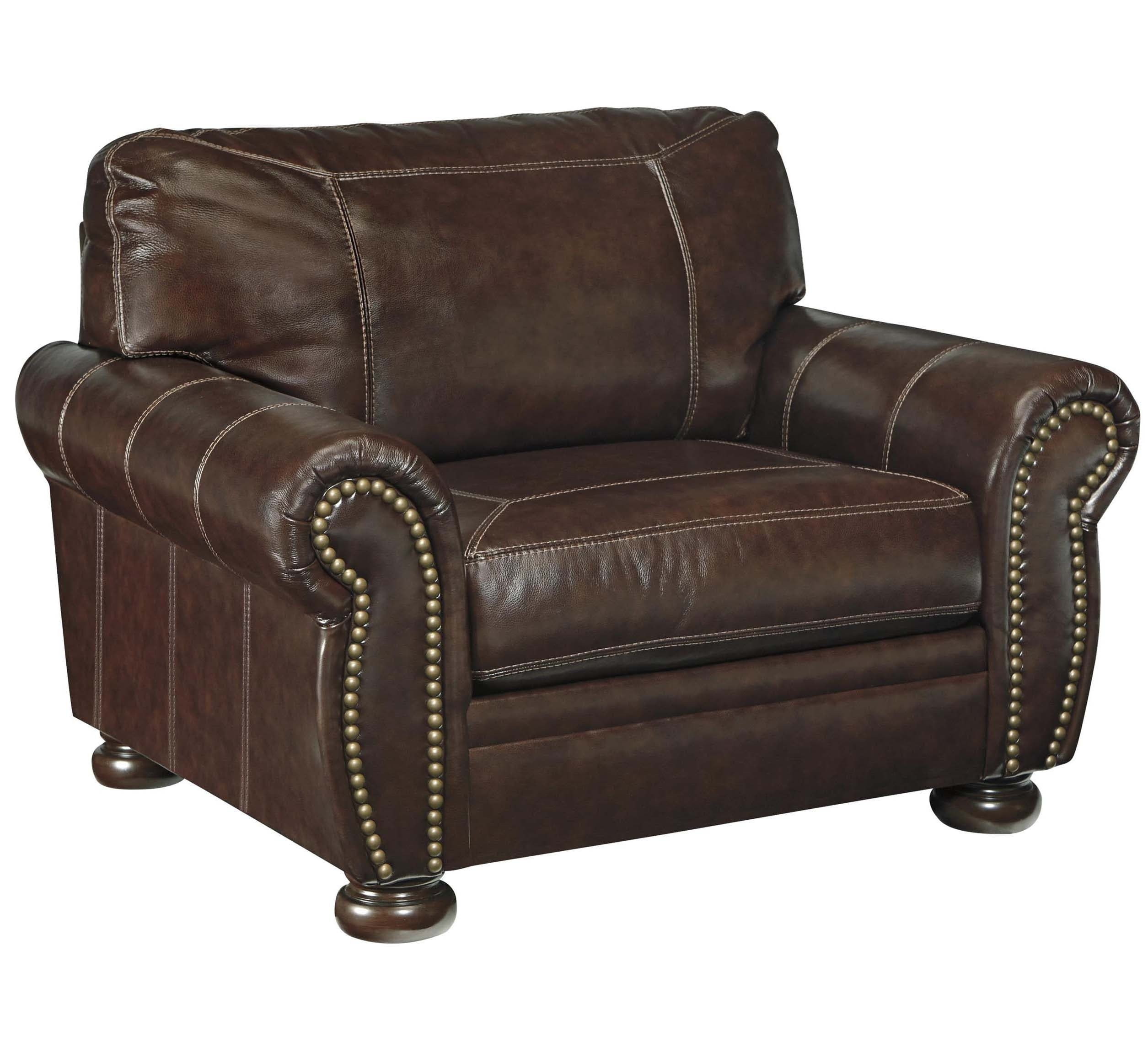 Leather Upholstered Wide Chair and a Half with Nailhead Trim and Bun